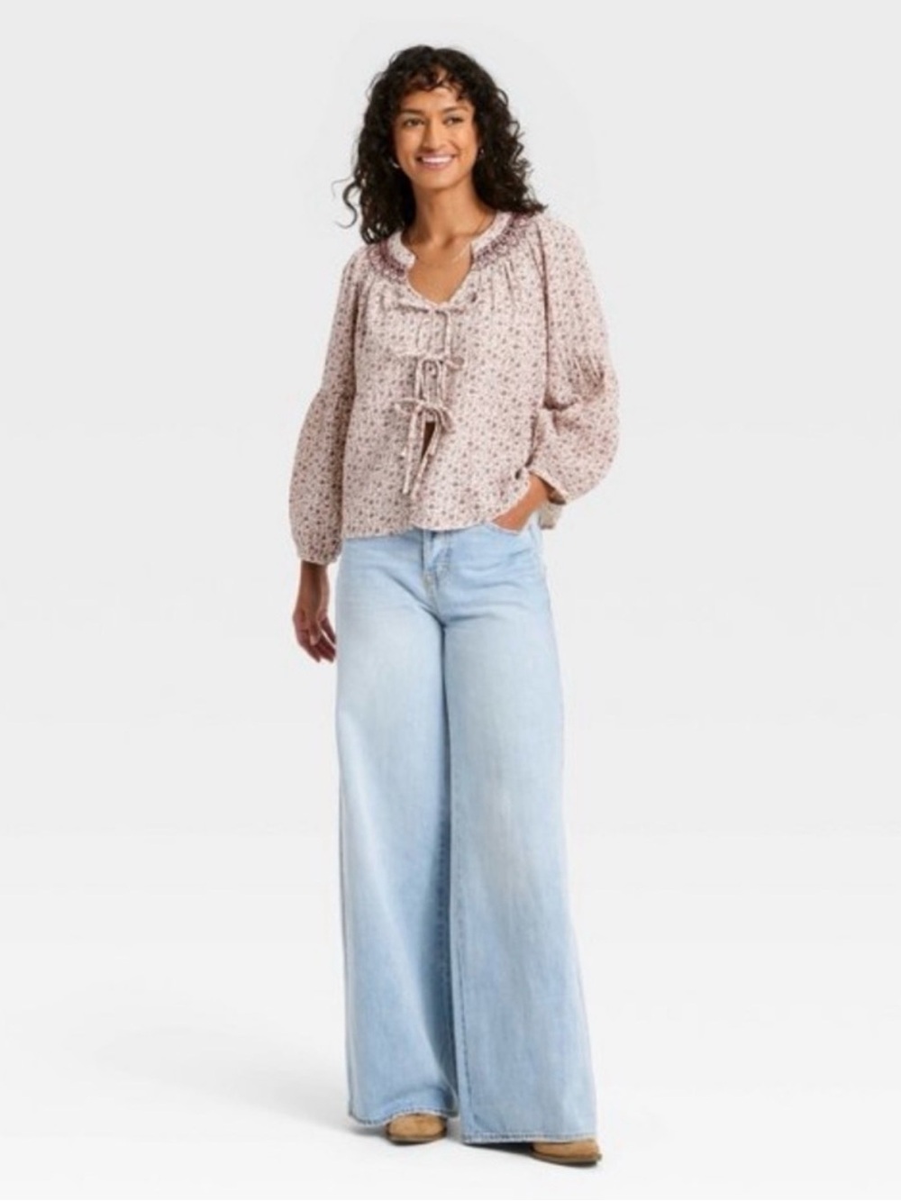 Universal Thread Raglan Long Sleeve Tie Front Top - Picture 3 of 6